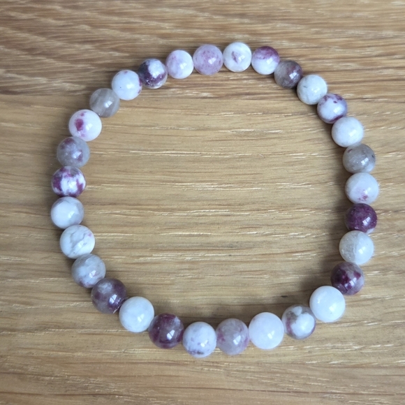 Hand Crafted Jewelry - White Eudialyte Beads Bracelet, Stretch, Hand Crafted